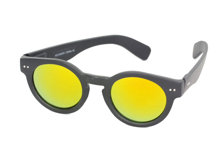 Mattschwarze runde Sonnenbrille mit verspiegelten Gläsern