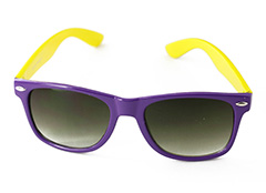 Wayfarer-Sonnenbrille, lila mit gelben Bügeln