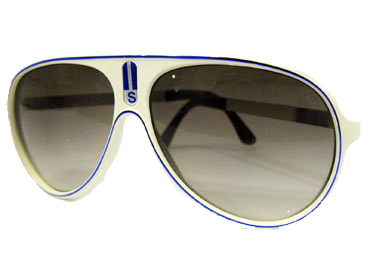 Weiße Millionärssonnenbrille mit blauem Streifen