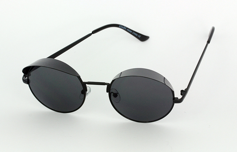 Schwarze runde Sonnenbrille mit kleinem Schirm