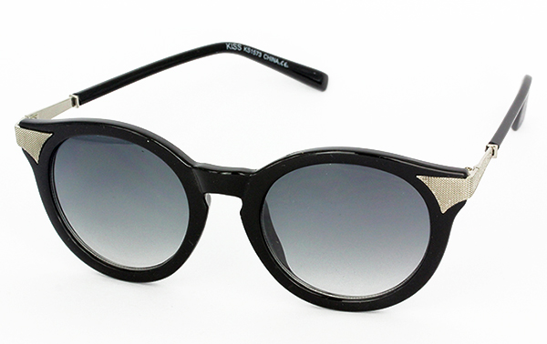 Runde schwarze Sonnenbrille mit silbernen Ecken