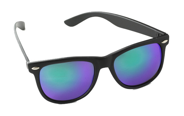 Wayfarer-Sonnenbrille, mattschwarz, grünlich-mehrfarbiges Glas