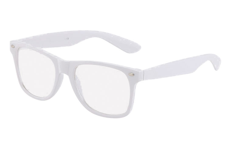 Weiße Brille mit Fensterglas, Wayfarer-Design - Design nr. 1017